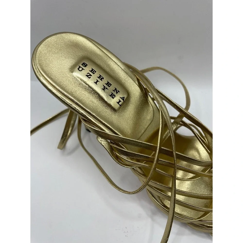 Serena Uziyel Catena Notte Metallic Gold Leather Lace Up Sandals Size EU 39 NWOB